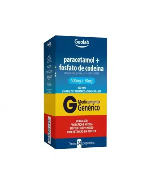 Paracetamol+Codeina 500+30Mg 24Cpr (A2) - Geolab - 7899095238572