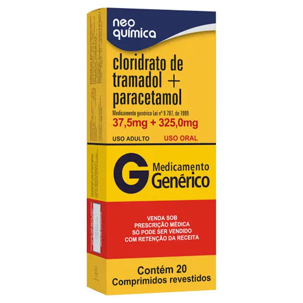 Tramadol+Paracetamol 37,5+325Mg 20Cpr (A2) - Neo Quimica - 7896714290867