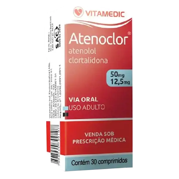 Atenolol+Clortalidona 50+12,5Mg 30Cpr - Vitamedic - 7898049799213