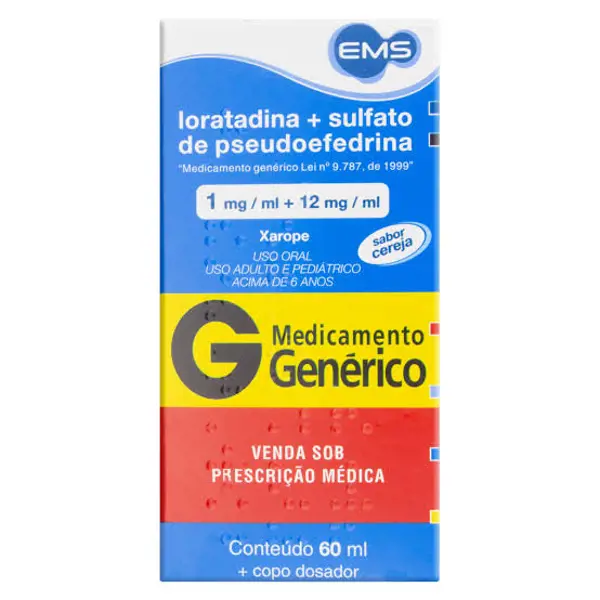 Loratadina+Pseudoefedrina Xpe 1+12Mg/Ml 60Ml+Copo - Ems Generico - 7896004705095