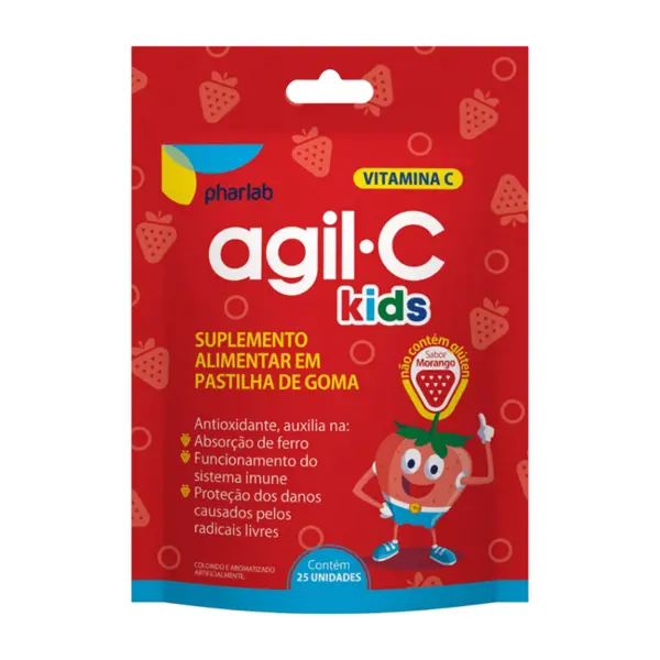 Agil-C Kids Morango 30Mg Env 25 Past Gomas - Pharlab - 7898216367276