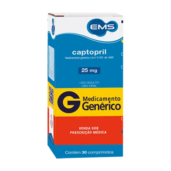 Captopril 25Mg 30Cpr - Ems Generico - 7896004704326