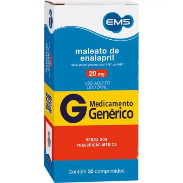 Enalapril 20Mg 30Cpr - Ems Generico - 7896004700540