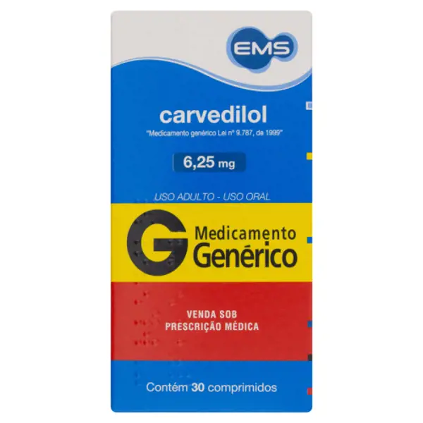 Carvedilol 6,25Mg 30Cpr - Ems Generico - 7896004731285