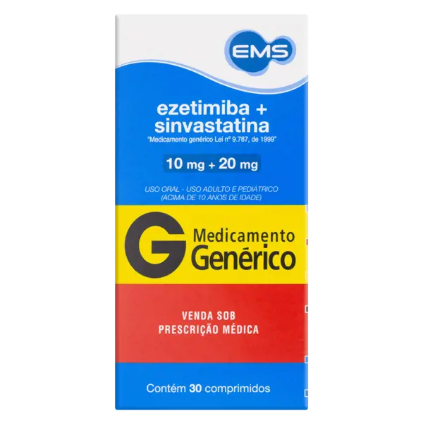 Ezetimiba+Sinvastatina 10+20Mg 30Cpr - Ems Generico - 7896004747057