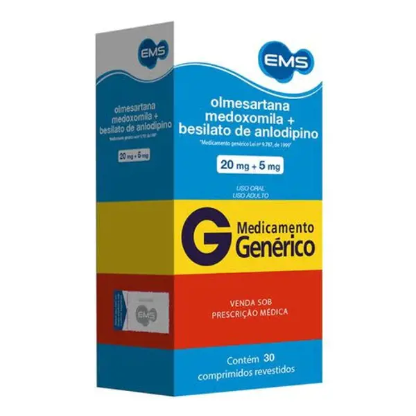 Olmesartana Medox.+Anlodipino 20+5Mg 30Cpr Rev - Ems Generico - 7896004750644