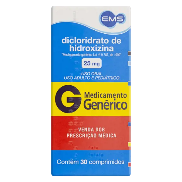 Hidroxizina 25Mg 30Cpr - Ems Generico - 7896004729688