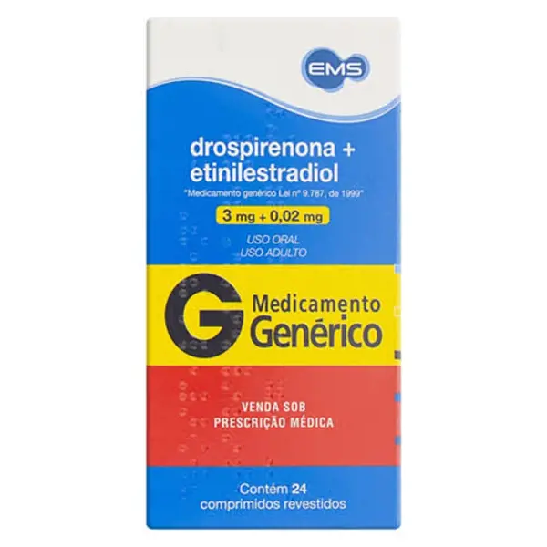 Drospirenona+Etinilestradiol 3+0,02Mg 24Cpr Rev - Ems Generico - 7896004744957