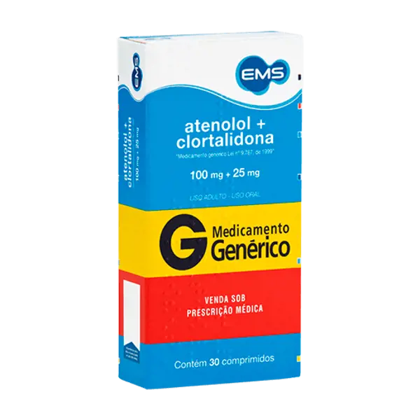 Atenolol+Clortalidona 100+25Mg 30Cpr - Ems Generico - 7896004709123