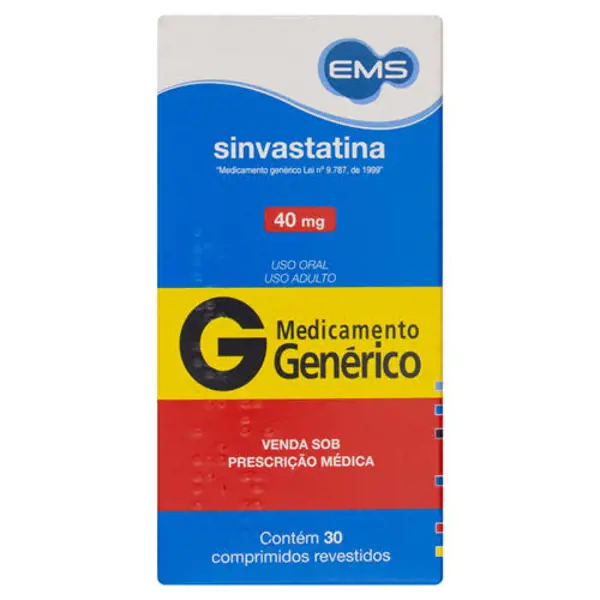 Sinvastatina 40Mg 30Cpr Rev - Ems Generico - 7896004711188