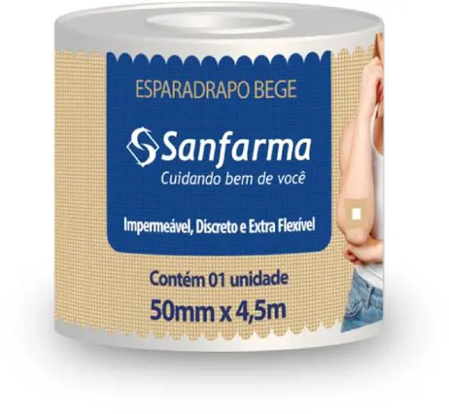 (F/H) Esparadrapo Impermeavel 5,0Cmx4,5M Bege - Sanfarma - 7898108640364