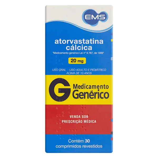 Atorvastatina Calcica 20Mg 30Cpr Rev - Ems Generico - 7896004729435