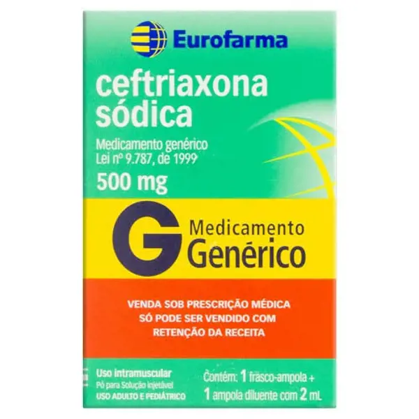 Ceftriaxona Sod 500Mg Inj Im Po 1Amp+Dil (Ac) - Eurofarma Generico - 7891317007829