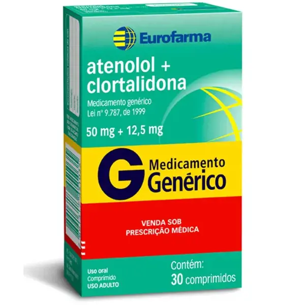 Atenolol+Clortalidona 50+12,5Mg 30Cpr - Eurofarma Generico - 7891317451035