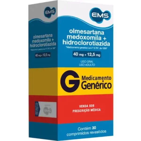 Olmesartana Medox.+Hidroclorotiazida 40+12,5Mg 30Cpr Rev - Ems Generico - 7896004750347