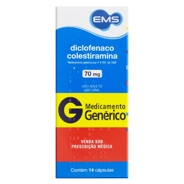 Diclofenaco Colestiramina 70Mg 14Caps - Ems Generico - 7896004711539