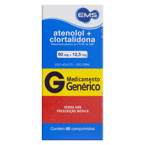 Atenolol+Clortalidona 50+12,5Mg 60Cpr - Ems Generico - 7896004759739