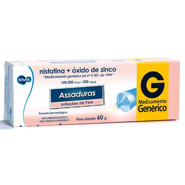 Nistatina+Oxido De Zinco 100.000Ui+200Mg/G Pom Derm 60G - Ems Generico - 7896004711195