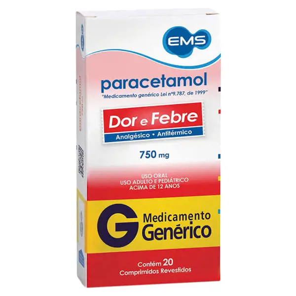 Paracetamol 750Mg 20Cpr Rev - Ems Generico - 7896004703596