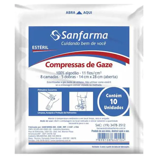 (F/H) Compressa Gaze 11F Esteril 10Und - Sanfarma - 7898108640104