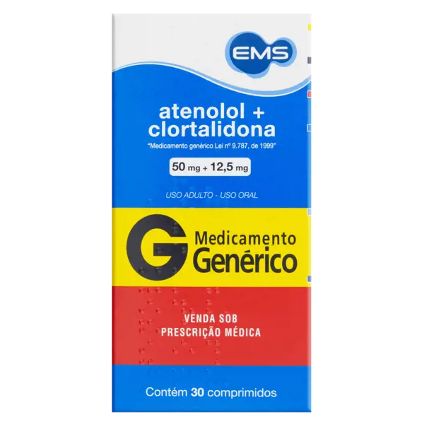 Atenolol+Clortalidona 50+12,5Mg 30Cpr - Ems Generico - 7896004709130