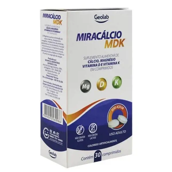 Miracalcio Mdk 730Mg+129Mg+200Ui+32,5Mcg 30Cpr - Geolab - 7899095260986