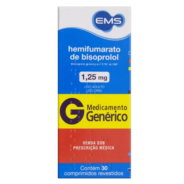 Bisoprolol 1,25Mg 30Cpr Rev - Ems Generico - 7896004722160