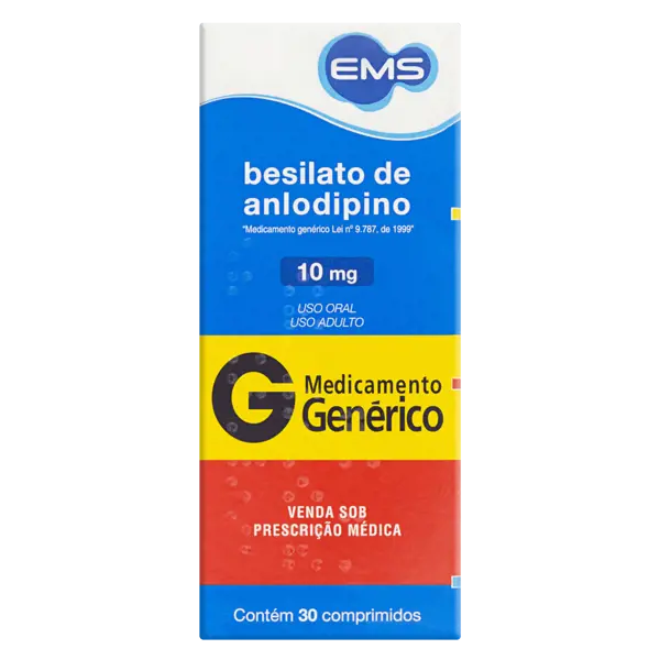 Anlodipino 10Mg 30Cpr - Ems Generico - 7896004703312